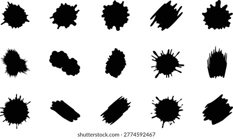 Large set of black grunge design elements, ink splatters, and various brush stroke textures. perfect for creative eps projects.