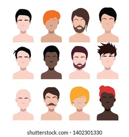 Large set of black hair styling icons for woman and man. vector Set - 8