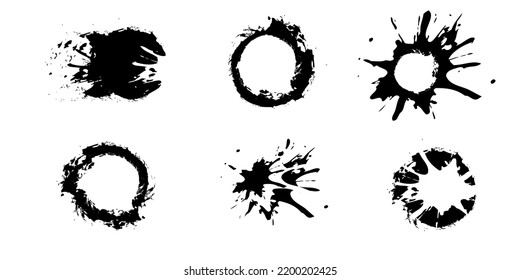 A large set of black ink, ink smears, stains, blots, brushes, lines, rough. Black brush strokes, elements of artistic design. Vector illustration. Isolated on white background.
