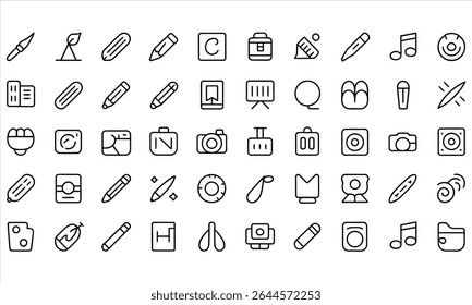 Large set of black line art icons for web and app design