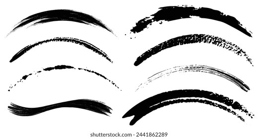 Large set of black paint, ink brush, brush. Dirty element design, box, frame or background for text. Line or texture. Vector illustration.