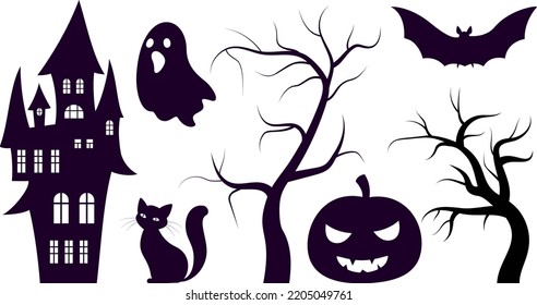 large set of black silhouettes of halloween clip art