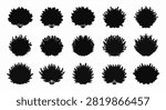 Large Set of Black Silhouettes of Hazel Bushes and Garden Shrubs Isolated on White Background. Collection of 15 Different Bush Shapes for Landscape Design and Vector Graphics.