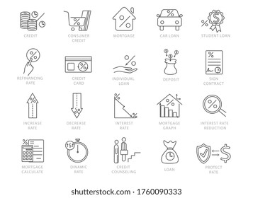 Large set of black and white credit and financial icons for banking, money, shopping, payment, sales and efficiency in black and white vector line drawings