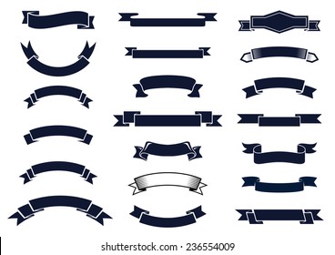 Large set of blank classic vintage ribbon banners for design elements, vector illustration