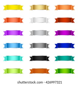 Large set of blank colorful wavy ribbon banners in the colors of the spectrum isolated on white for use as design elements, vector illustration