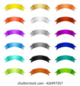 Large set of blank colorful wavy ribbon banners in the colors of the spectrum isolated on white for use as design elements, vector illustration