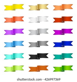 Large set of blank colorful wavy ribbon banners in the colors of the spectrum isolated on white for use as design elements, vector illustration