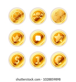 Large set of bright ancient gold coins isolated on white