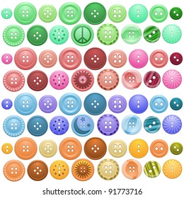 A large set of buttons in different colors and designs