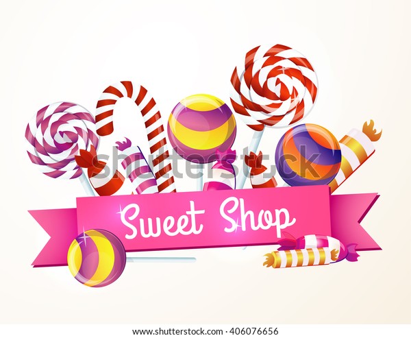 Large Set Candies Sweets Greeting Logo Stock Vector (Royalty Free ...