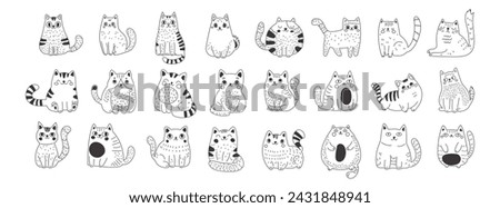 Large set of cats in linear style. Cute funny fluffy cats. Ideal for those who appreciate the cute and whimsical side of feline charm. ストックフォト © 