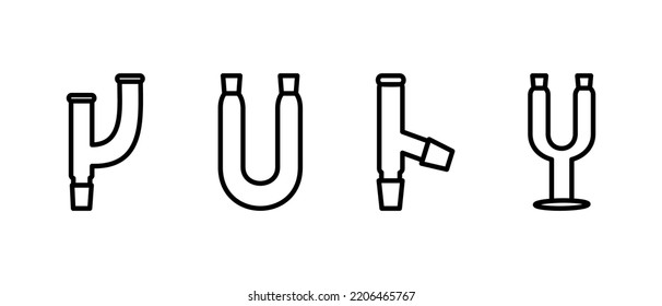 Large set of Chemistry lab and diagrammatic icons showing assorted experiments, glassware and molecules isolated on white for design elements, black and white vector illustration
