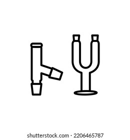 Large set of Chemistry lab and diagrammatic icons showing assorted experiments, glassware and molecules isolated on white for design elements, black and white vector illustration
