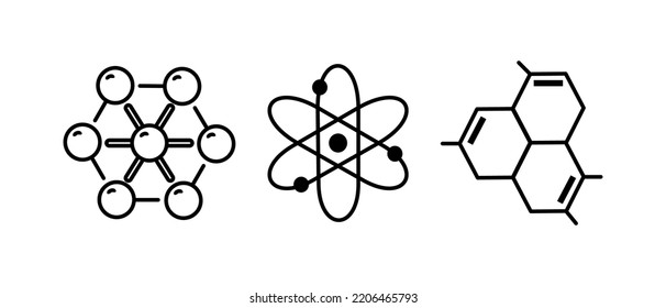 Large set of Chemistry lab and diagrammatic icons showing assorted experiments, glassware and molecules isolated on white for design elements, black and white vector illustration
