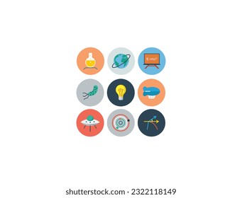 Large set of Chemistry lab and diagrammatic icons showing assorted experiments, glassware and molecules isolated on white for design elements, colour and white vector illustration. Science, modern.