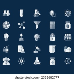 Large set of Chemistry lab and diagrammatic icons showing assorted experiments, glassware and molecules isolated on white for design elements, black and white vector illustration. Chemistry Lab Icons