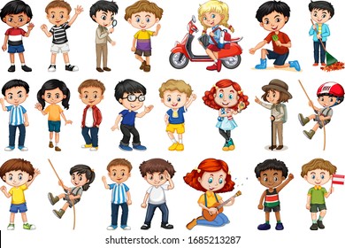 Large set of children doing different activities  illustration