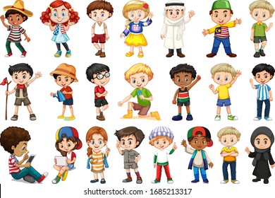 Large set of children doing different activities  illustration