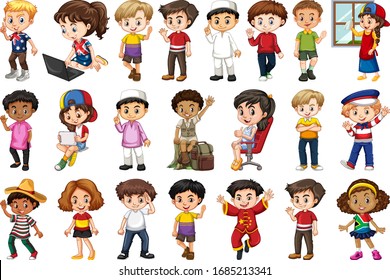 Large set of children doing different activities  illustration