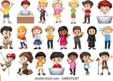 Large set of children doing different activities  illustration