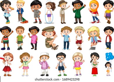 Large set of children doing different activities  illustration