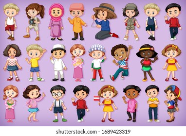 Large set of children doing different activities  illustration