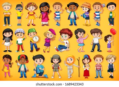 Large set of children doing different activities  illustration