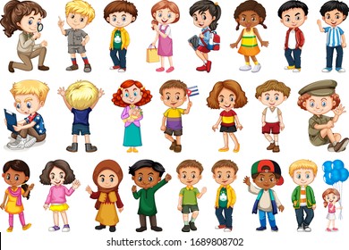 Large set of children doing different activities  illustration