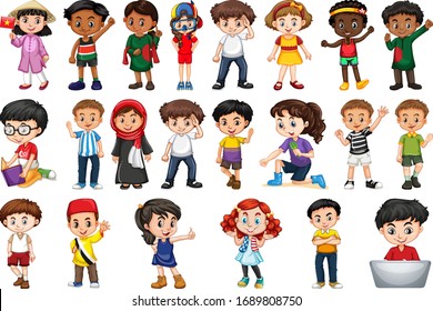 Large set of children doing different activities  illustration