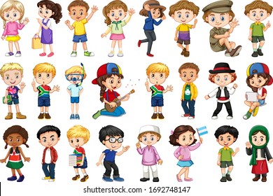 Large set of children doing different activities  illustration