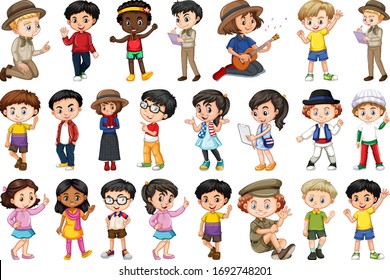 Large set of children doing different activities  illustration