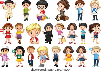 Large set of children doing different activities  illustration