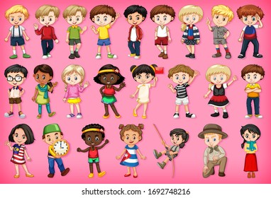 Large set of children doing different activities  illustration