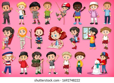 Large set of children doing different activities  illustration