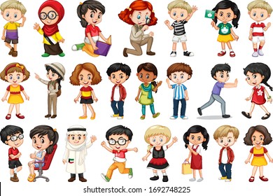 Large set of children doing different activities  illustration