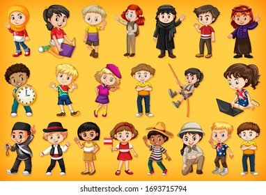 Large set of children doing different activities  illustration