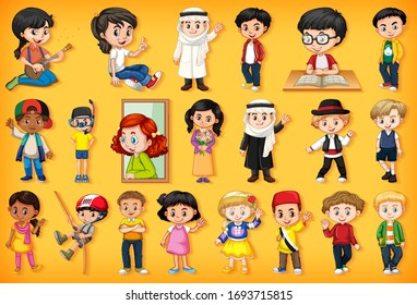 Large set of children doing different activities  illustration