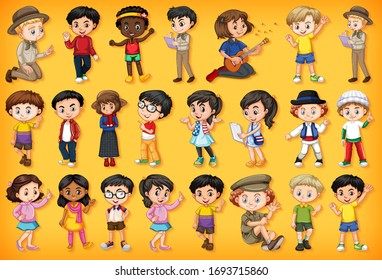 Large set of children doing different activities  illustration