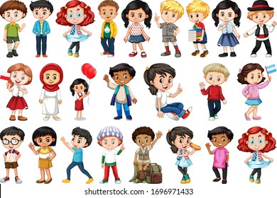 Large set of children doing different activities  illustration