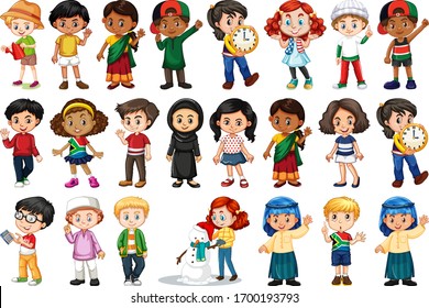 Large set of children doing different activities  illustration