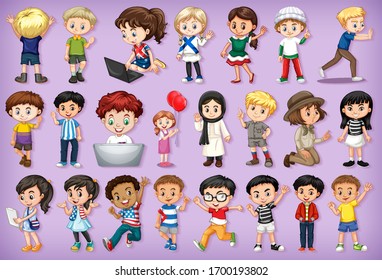 Large set of children doing different activities  illustration