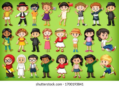 Large set of children doing different activities  illustration