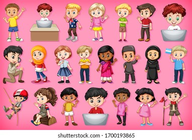 Large set of children doing different activities  illustration