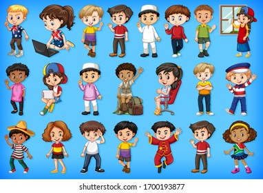 Large set of children doing different activities  illustration