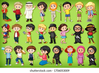 Large set of children doing different activities  illustration