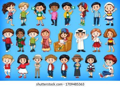 Large set of children doing different activities  illustration