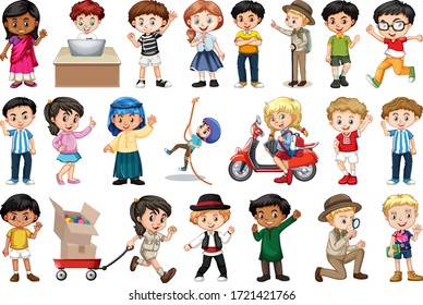 Large set of children doing different activities  illustration