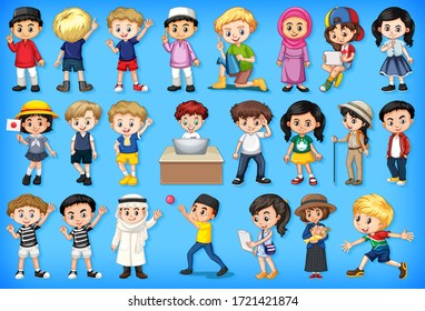 Large set of children doing different activities  illustration