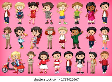 Large set of children doing different activities  illustration